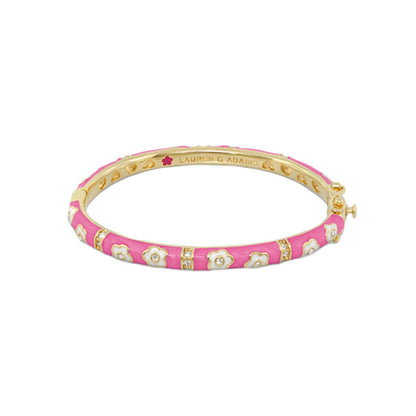 Flower Girl Bangle pink enamel bracelet with white flowers and crystals Lauren G Adams on Tampa Home & Garden Store