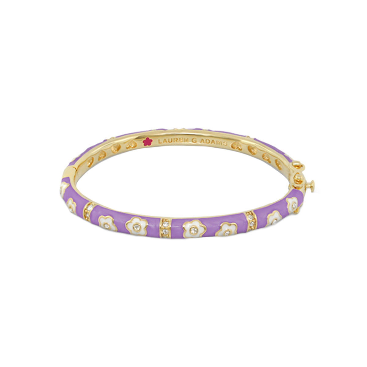 Flower Girl Bangle purple enamel bracelet by Lauren G Adams with floral motifs on goldtone on Tampa Home & Garden Store