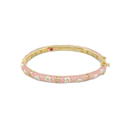 Flower Girl Bangle by Lauren G Adams, pink enamel bracelet with white floral motifs and crystals on Tampa Home & Garden Store