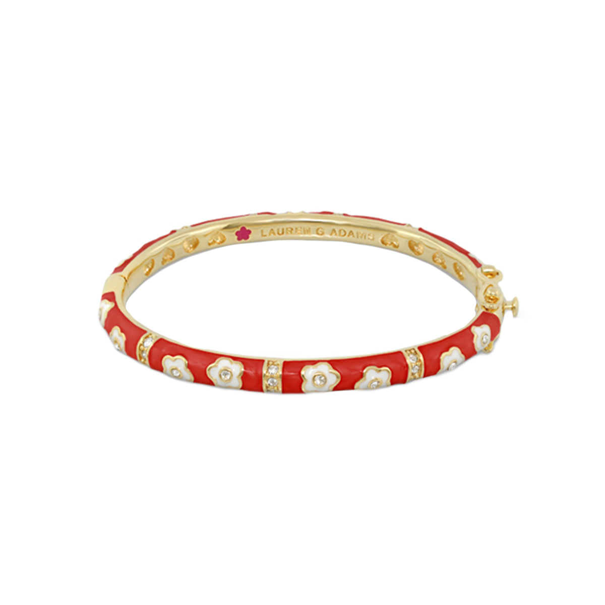 Flower Girl Bangle red enamel bracelet with white flower charms Lauren G Adams on Tampa Home & Garden Store