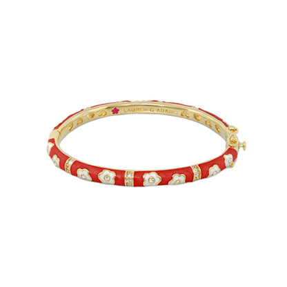 Flower Girl Bangle red enamel bracelet with white flower charms Lauren G Adams on Tampa Home & Garden Store