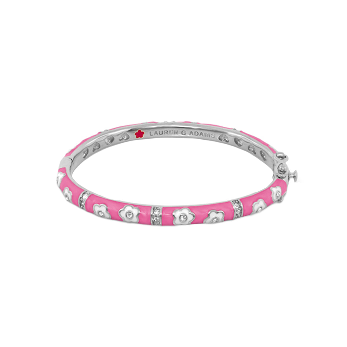 Flower Girl Bangle by Lauren G Adams, pink enamel bracelet with flowers and crystal accents on Tampa Home & Garden Store