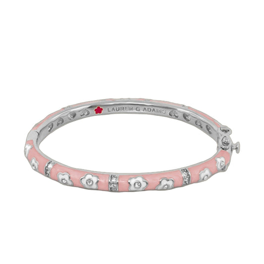 Flower Girl Bangle pink enamel bracelet with flower accents and crystals, Lauren G Adams on Tampa Home & Garden Store