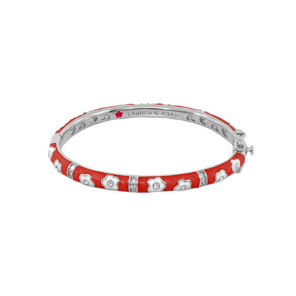 Flower Girl Bangle by Lauren G Adams, red enamel bracelet with white flowers and crystals on Tampa Home & Garden Store