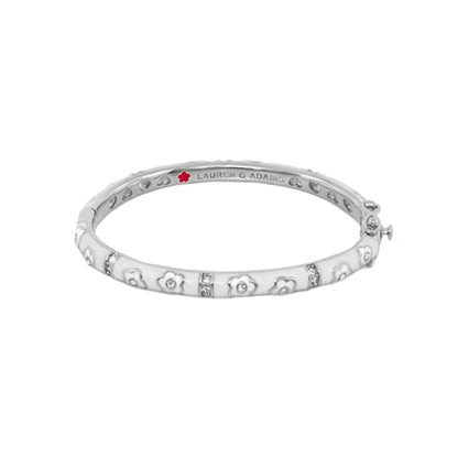Flower Girl Bangle by Lauren G Adams, silver-tone bracelet with floral motifs and crystals on Tampa Home & Garden Store