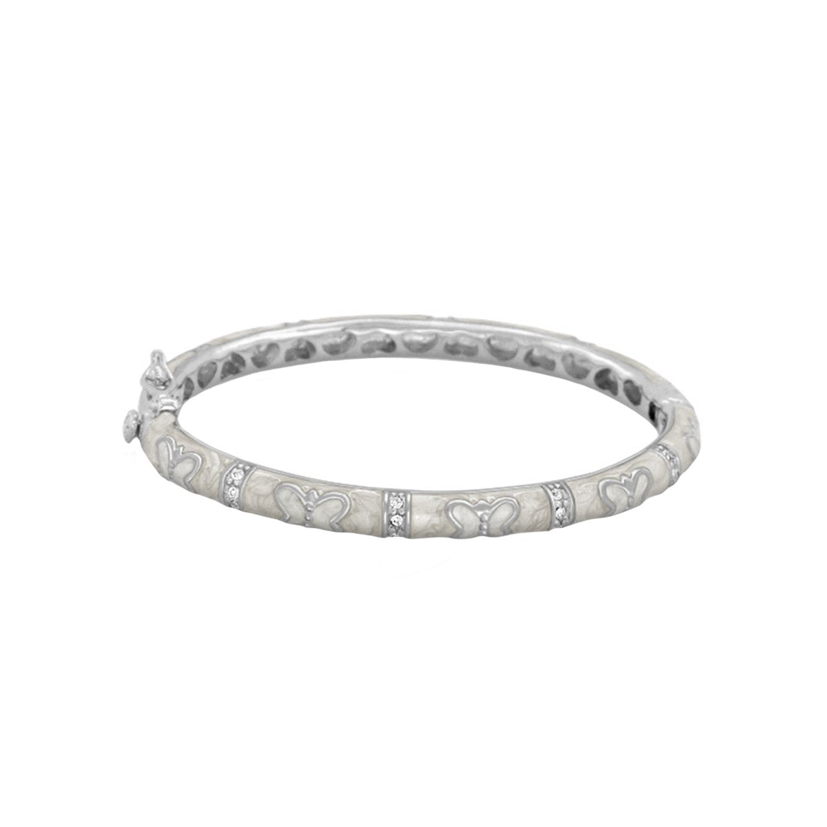 Petite Butterfly Bangle baby bracelet in silver tone with heart motifs and crystal accents on Tampa Home & Garden Store