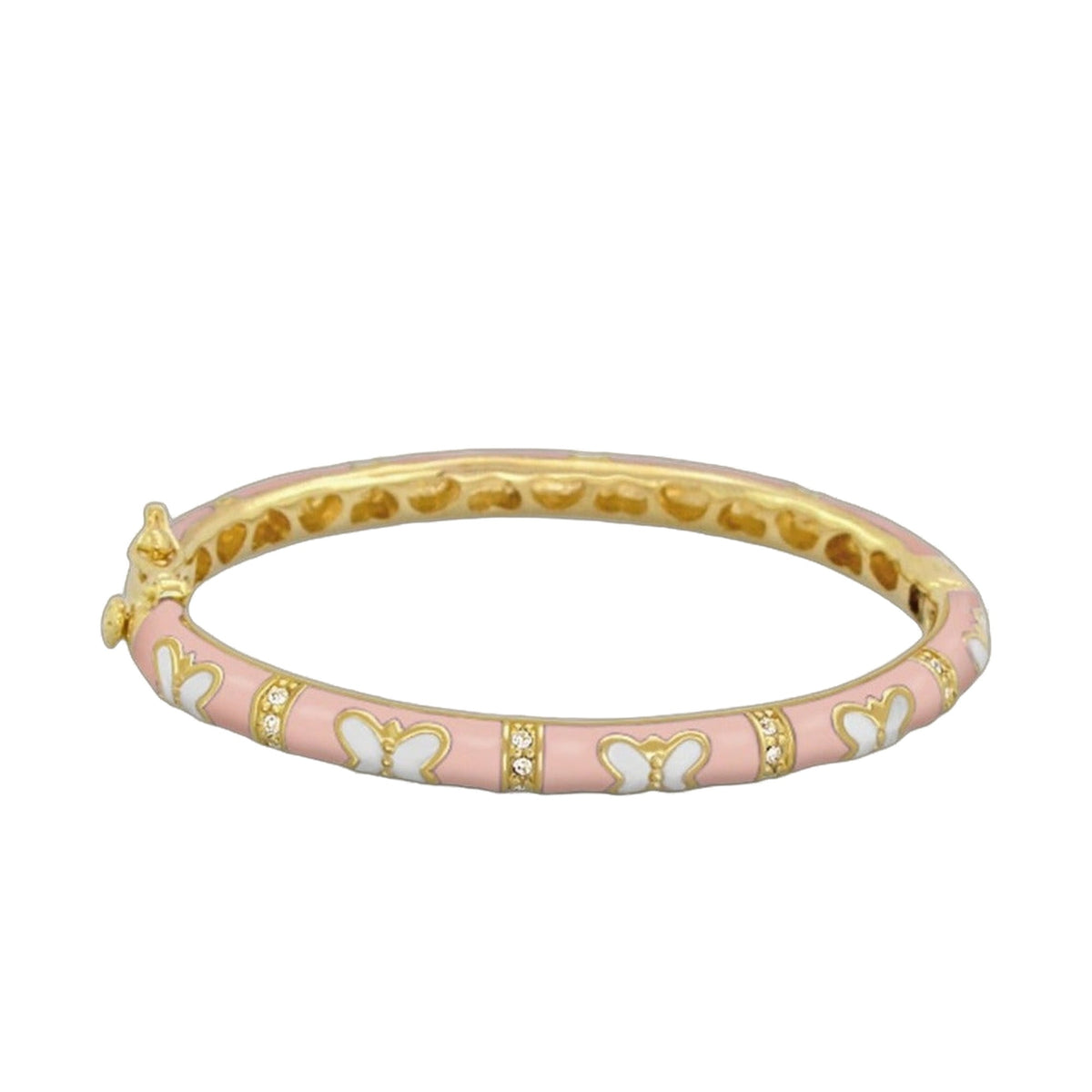 Petite Butterfly Bangle baby bracelet in pink enamel with hearts and gold accents on Tampa Home & Garden Store