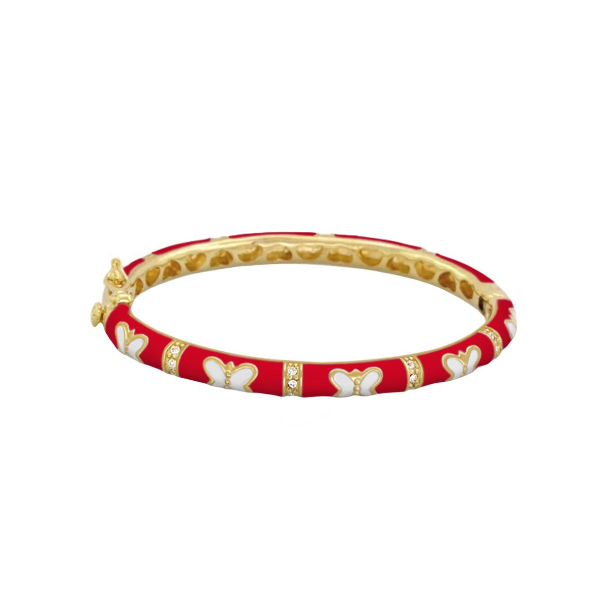 Petite Butterfly Bangle red enamel baby bracelet with white butterflies and crystal accents on Tampa Home & Garden Store