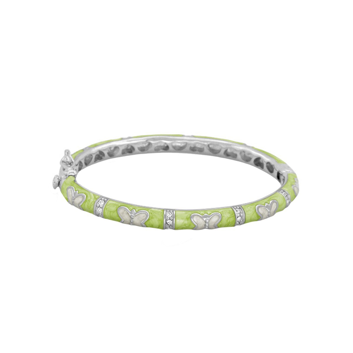 Petite Butterfly Bangle in lime enamel with silver butterfly motifs and crystal accents on Tampa Home & Garden Store