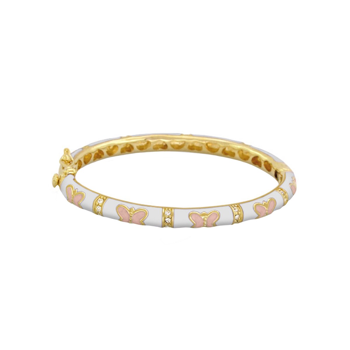Petite Butterfly Bangle baby bracelet white enamel pink butterfly with gold trim Lauren G Adams on Tampa Home & Garden Store