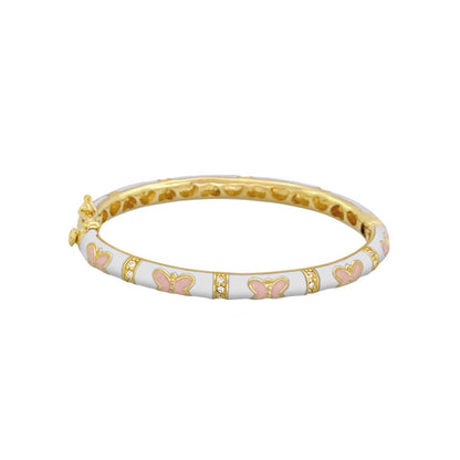 Petite Butterfly Bangle baby bracelet white enamel pink butterfly with gold trim Lauren G Adams on Tampa Home & Garden Store
