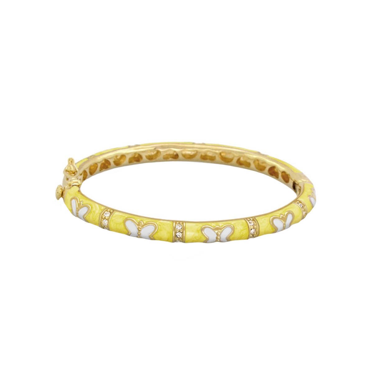 Petite Butterfly Bangle yellow gold with white enamel butterflies and crystal accents on Tampa Home & Garden Store