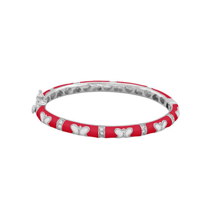Petite butterfly baby bangle with red enamel segments and silver butterfly charms, crystal accents on Tampa Home & Garden Store