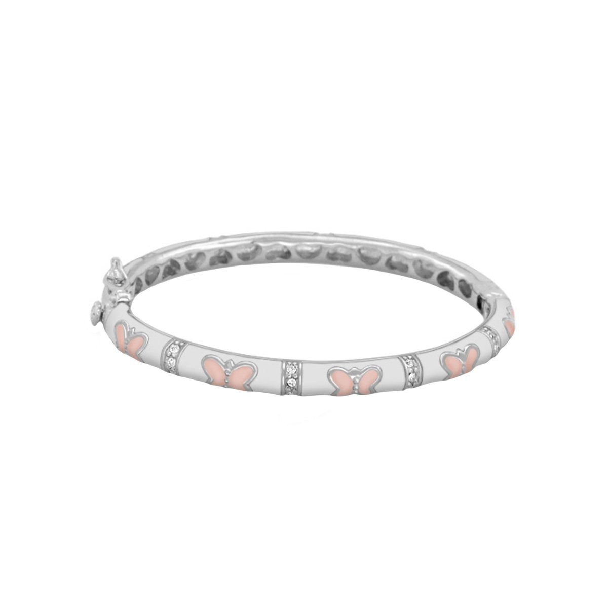 Petite Butterfly Bangle baby bracelet by Lauren G Adams, silver-tone with pink butterfly enamel and crystal accents on Tampa Home & Garden Store