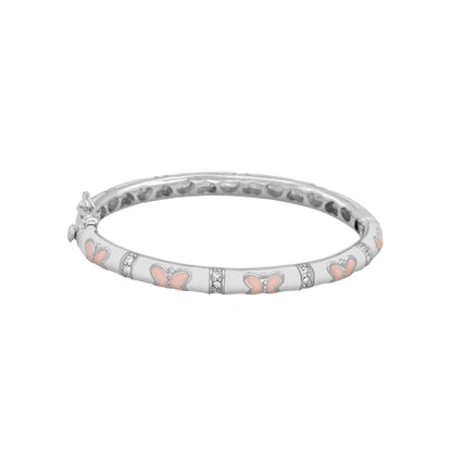 Petite Butterfly Bangle baby bracelet by Lauren G Adams, silver-tone with pink butterfly enamel and crystal accents on Tampa Home & Garden Store
