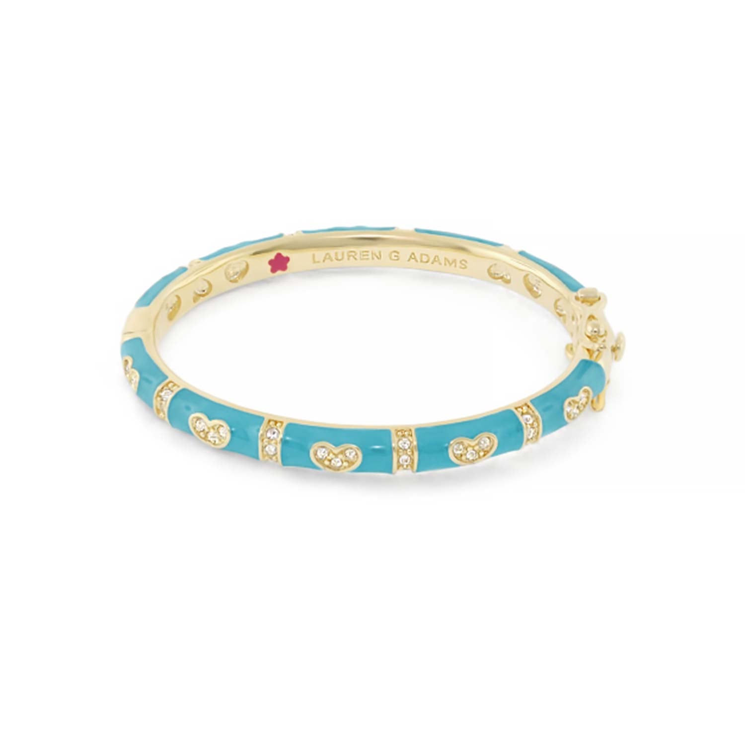 Baby Hearts Bangle by Lauren G Adams, turquoise enamel gold-tone bracelet with crystal hearts on Tampa Home & Garden Store