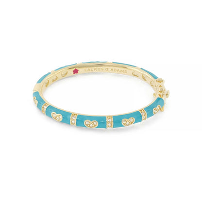 Baby Hearts Bangle by Lauren G Adams, turquoise enamel gold-tone bracelet with crystal hearts on Tampa Home & Garden Store