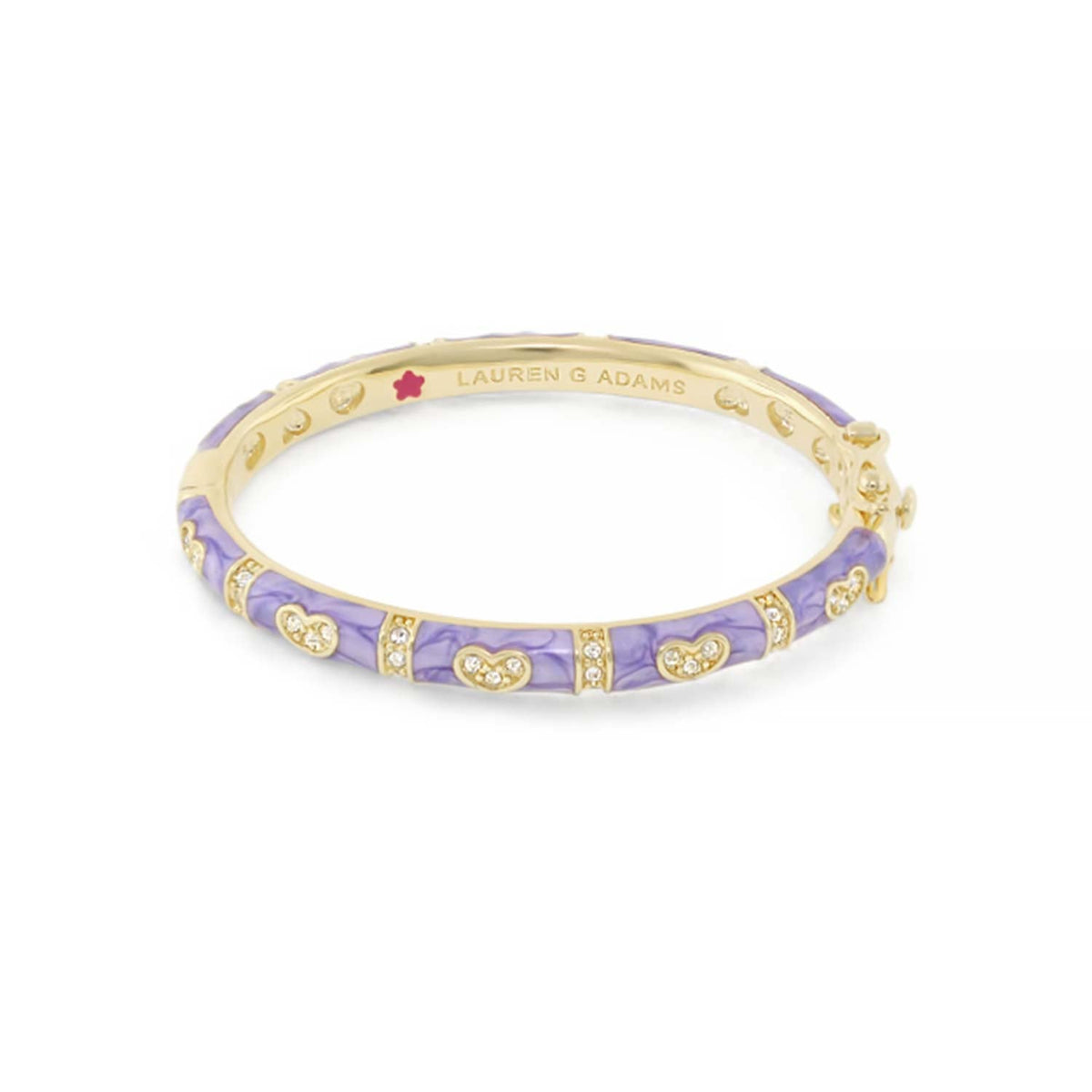 Baby Hearts Bangle by Lauren G Adams, gold-tone bracelet with purple enamel hearts and crystals on Tampa Home & Garden Store