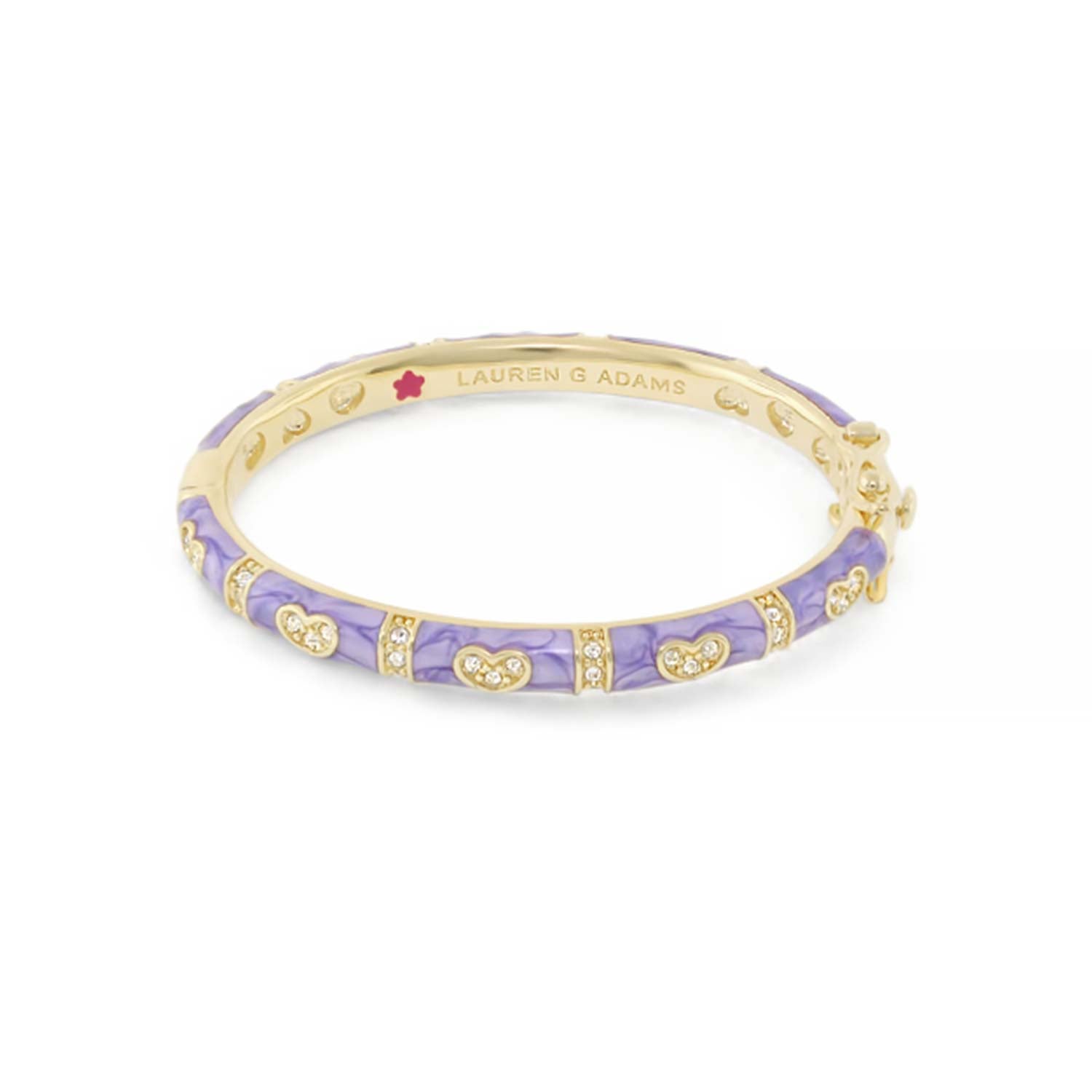 Baby Hearts Bangle by Lauren G Adams, gold-tone bracelet with purple enamel hearts and crystals on Tampa Home & Garden Store