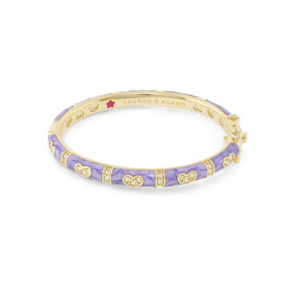 Baby Hearts Bangle by Lauren G Adams, gold-tone bracelet with purple enamel hearts and crystals on Tampa Home & Garden Store