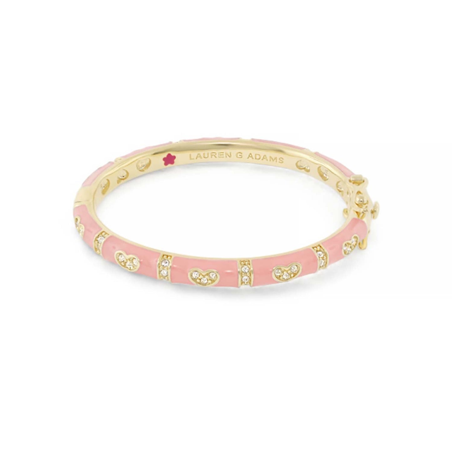 Baby Hearts Bangle pink enamel girl's bracelet gold-tone trim and crystal hearts Lauren G Adams on Tampa Home & Garden Store