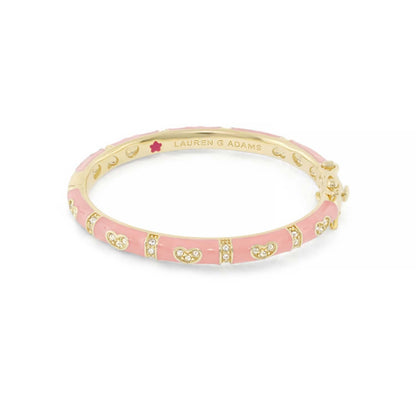 Baby Hearts Bangle pink enamel girl's bracelet gold-tone trim and crystal hearts Lauren G Adams on Tampa Home & Garden Store