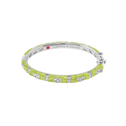 Baby Hearts Bangle by Lauren G Adams, lime green enamel bracelet with crystal heart accents on Tampa Home & Garden Store