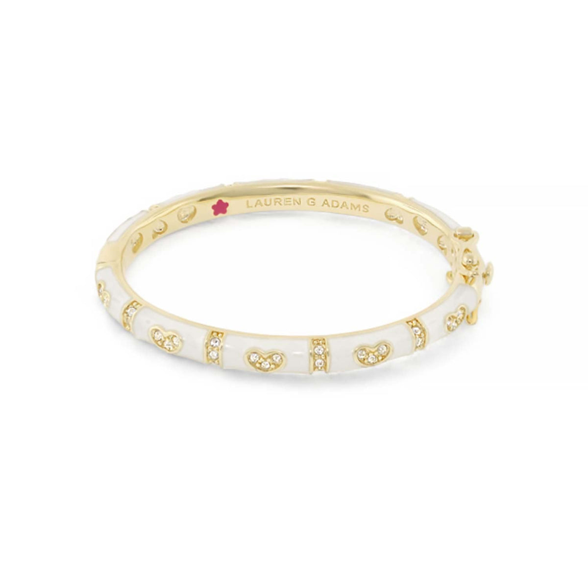 Baby Hearts Bangle girls' bracelet in gold with white enamel hearts and crystal accents Lauren G Adams on Tampa Home & Garden Store
