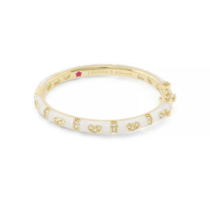 Baby Hearts Bangle girls' bracelet in gold with white enamel hearts and crystal accents Lauren G Adams on Tampa Home & Garden Store