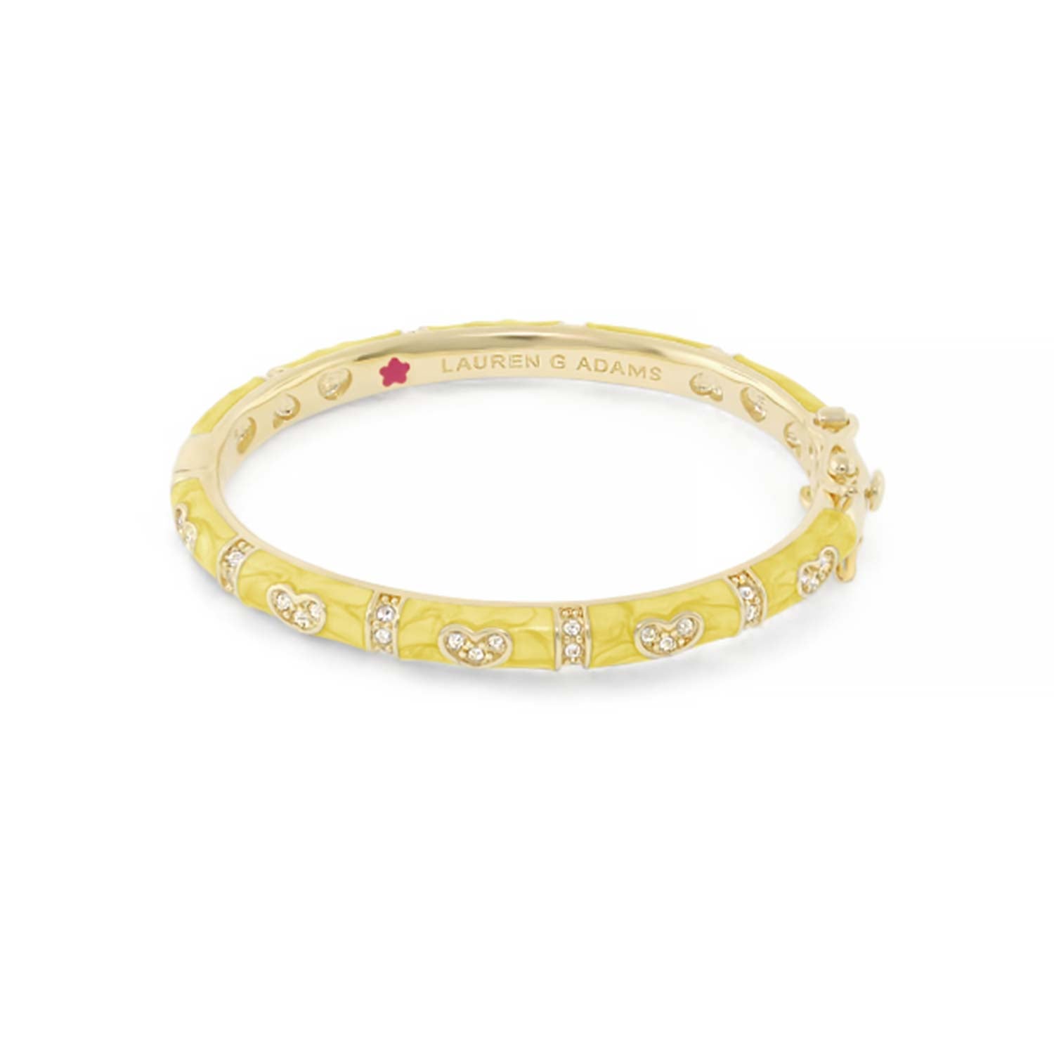 Baby Hearts Bangle by Lauren G Adams, gold-tone girl's bracelet with crystal heart charms on Tampa Home & Garden Store