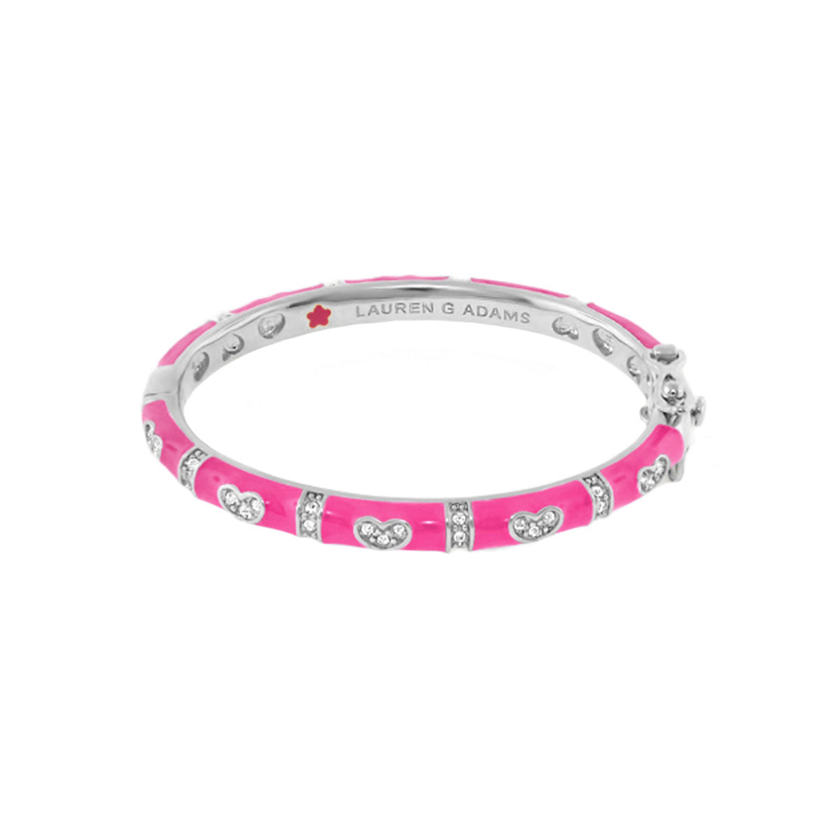 Baby Hearts Bangle pink enamel bracelet by Lauren G Adams with crystal hearts on silver band on Tampa Home & Garden Store