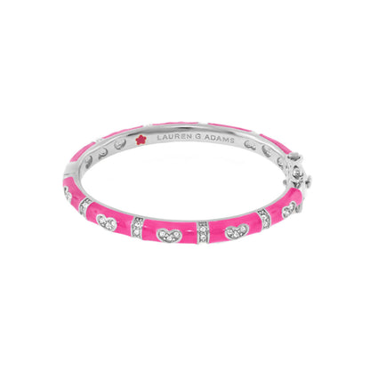 Baby Hearts Bangle pink enamel bracelet by Lauren G Adams with crystal hearts on silver band on Tampa Home & Garden Store