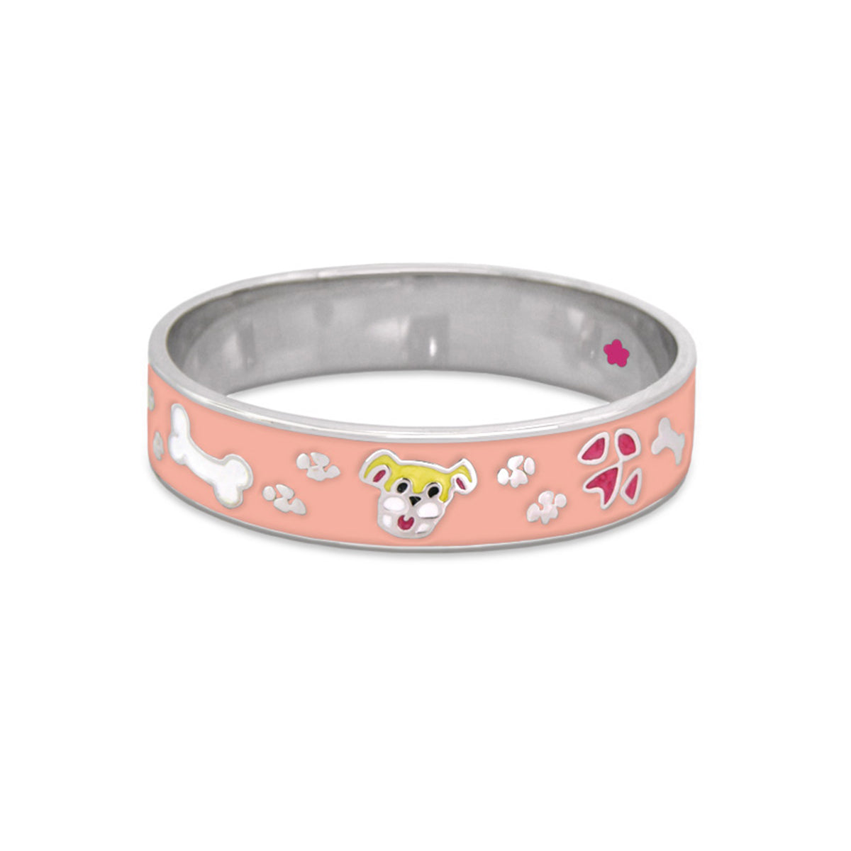 Children's Bangle peach bracelet with Lauren G Adams dog motif, bones and paw prints on Tampa Home & Garden Store