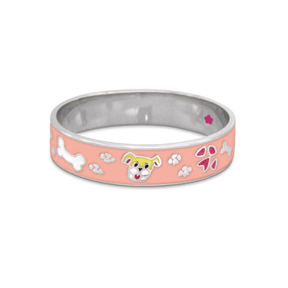 Children's Bangle peach bracelet with Lauren G Adams dog motif, bones and paw prints on Tampa Home & Garden Store