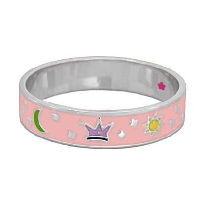 Girls' pink bangle by Lauren G Adams with silver interior and crown sun star motifs on Tampa Home & Garden Store