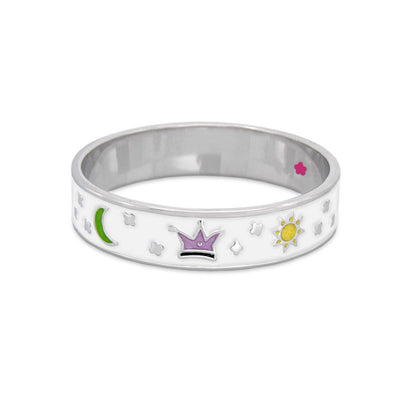 Girls' silver enamel bangle with moon, crown, sun and star icons by Lauren G Adams on Tampa Home & Garden Store
