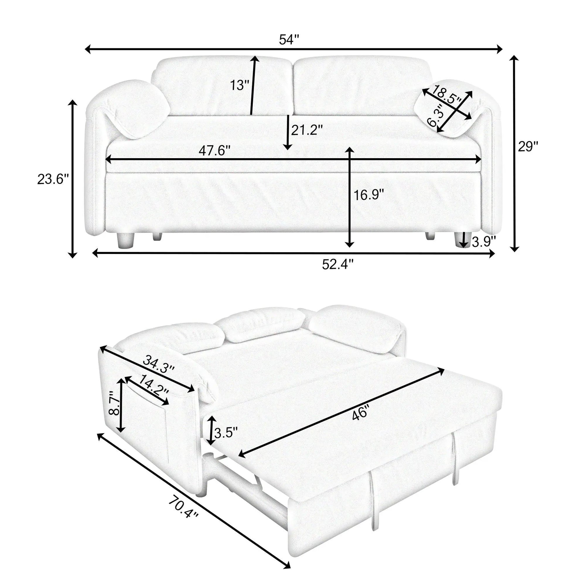Sofa Dual-Purpose Lounge with Retractable Queen Bed, white fabric sleeper by Unique Piece on Tampa Home & Garden Store