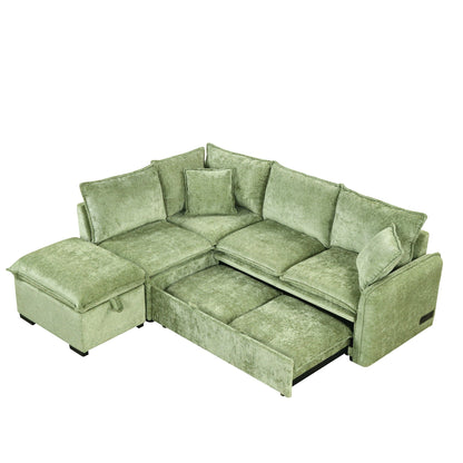 Sleeper sectional sofa green fabric with storage ottoman by HouseOfZazla on Tampa Home & Garden Store