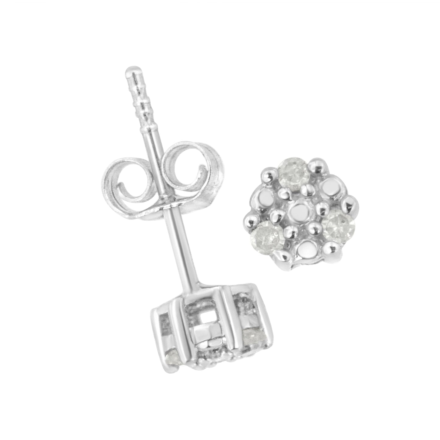 Sterling silver 1/10 cttw round-cut trio diamond stud earrings prong set I-J color I3 clarity on Tampa Home & Garden Store