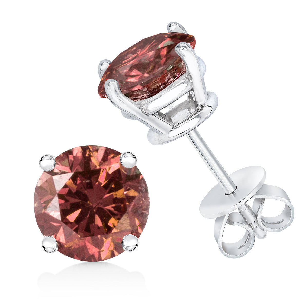 14K white gold lab-grown pink diamond 4-prong solitaire earrings, 1.0 cttw, pink color on Tampa Home & Garden Store