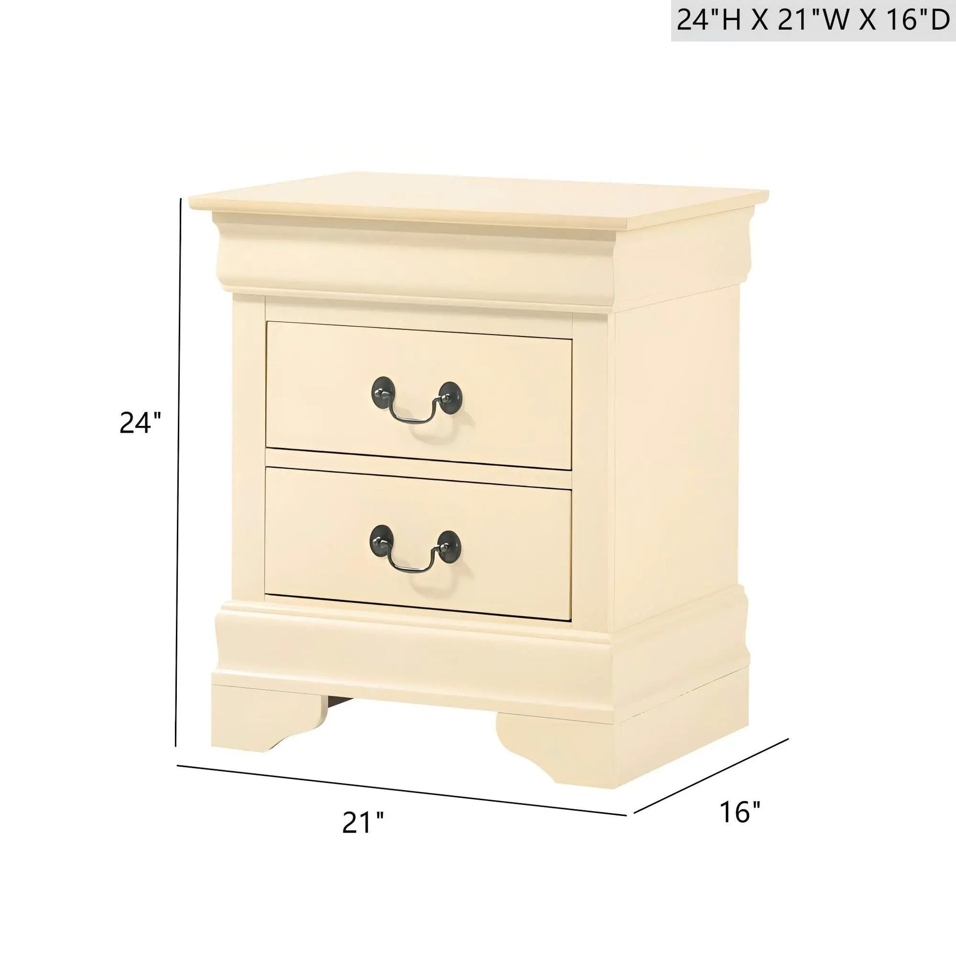 Traditional Style Nightstand cream finish with curved front and metal pulls Unique Piece Furniture on Tampa Home & Garden Store