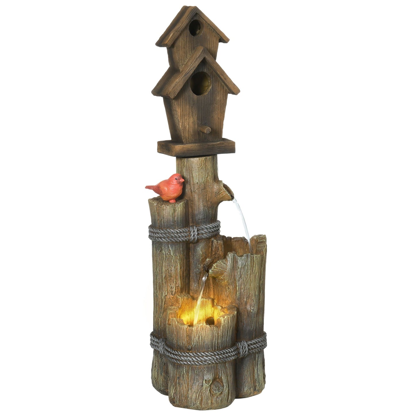 Outdoor Birdhouse and Fountain with Lights