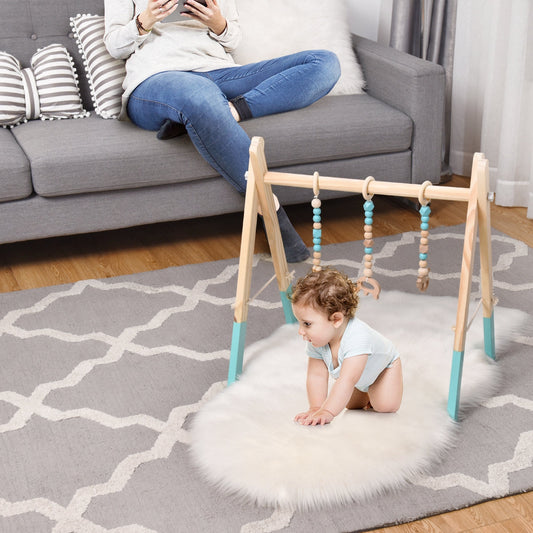 Portable 3 Wooden Newborn Baby Exercise Activity Gym Teething Toys Hanging Bar - Tampa Home & Garden Store