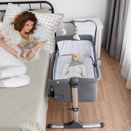 Height Adjustable Baby Side Crib with Music Box & Toys - Tampa Home & Garden Store