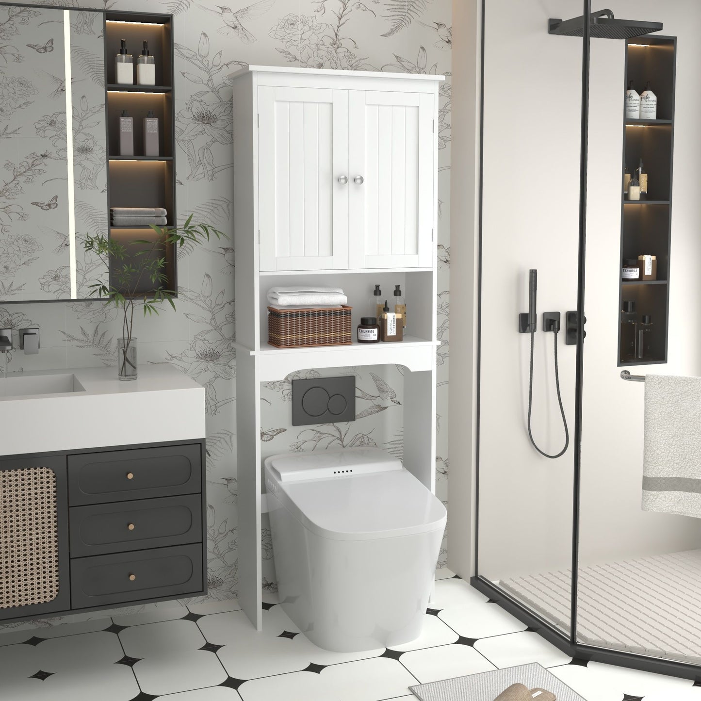 White Over the Toilet Bathroom Storage Cabinet