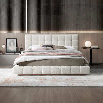 Modern Upholstered Platform Bed and Wood Slats