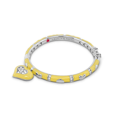 Girls Stackable Heart Charm Bangle yellow enamel bracelet with crystal and silver hearts on Tampa Home & Garden Store