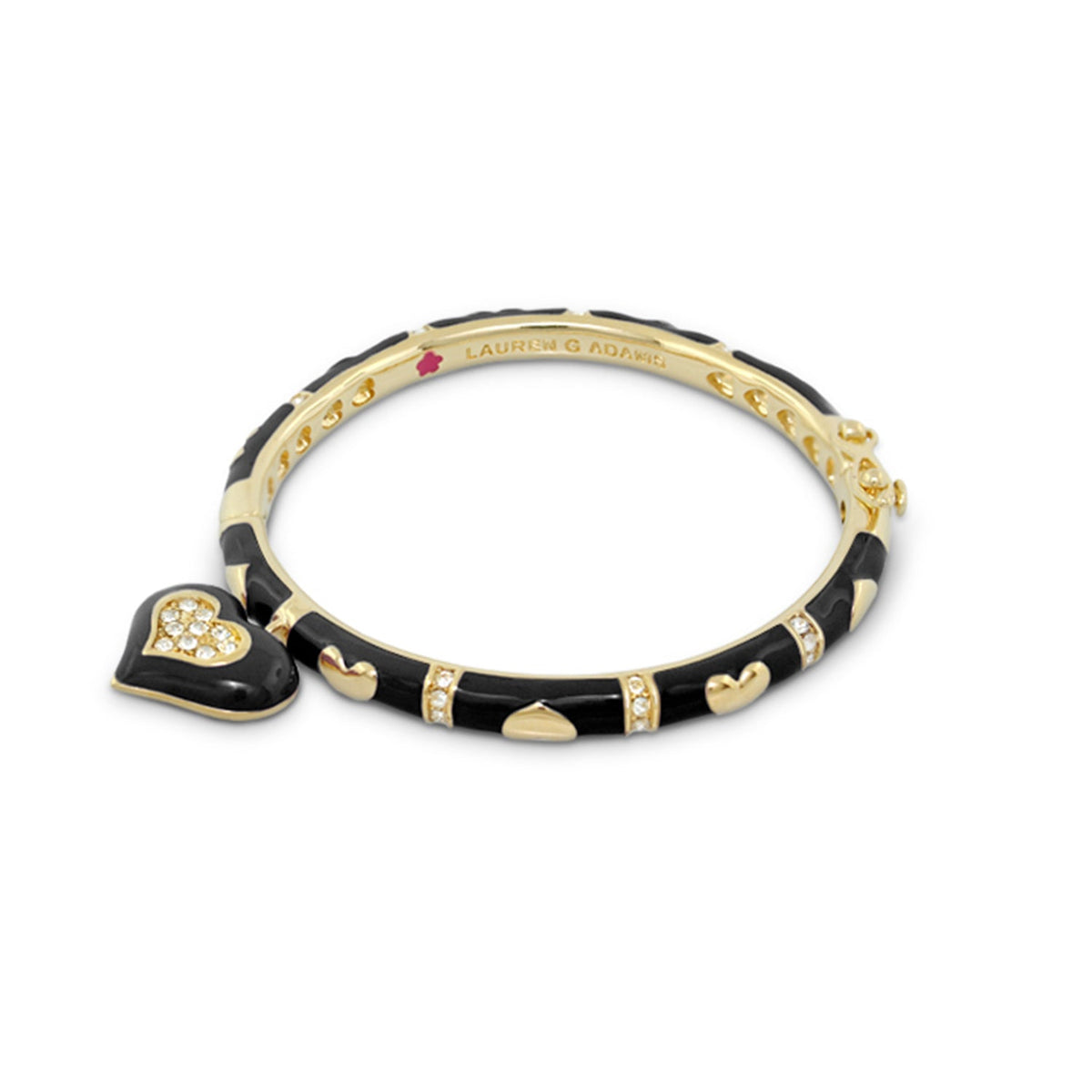 Girls Stackable Heart Charm Bangle in gold with black enamel, heart charms by Lauren G Adams on Tampa Home & Garden Store