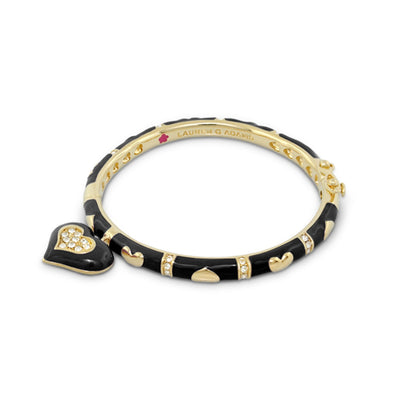 Girls Stackable Heart Charm Bangle in gold with black enamel, heart charms by Lauren G Adams on Tampa Home & Garden Store