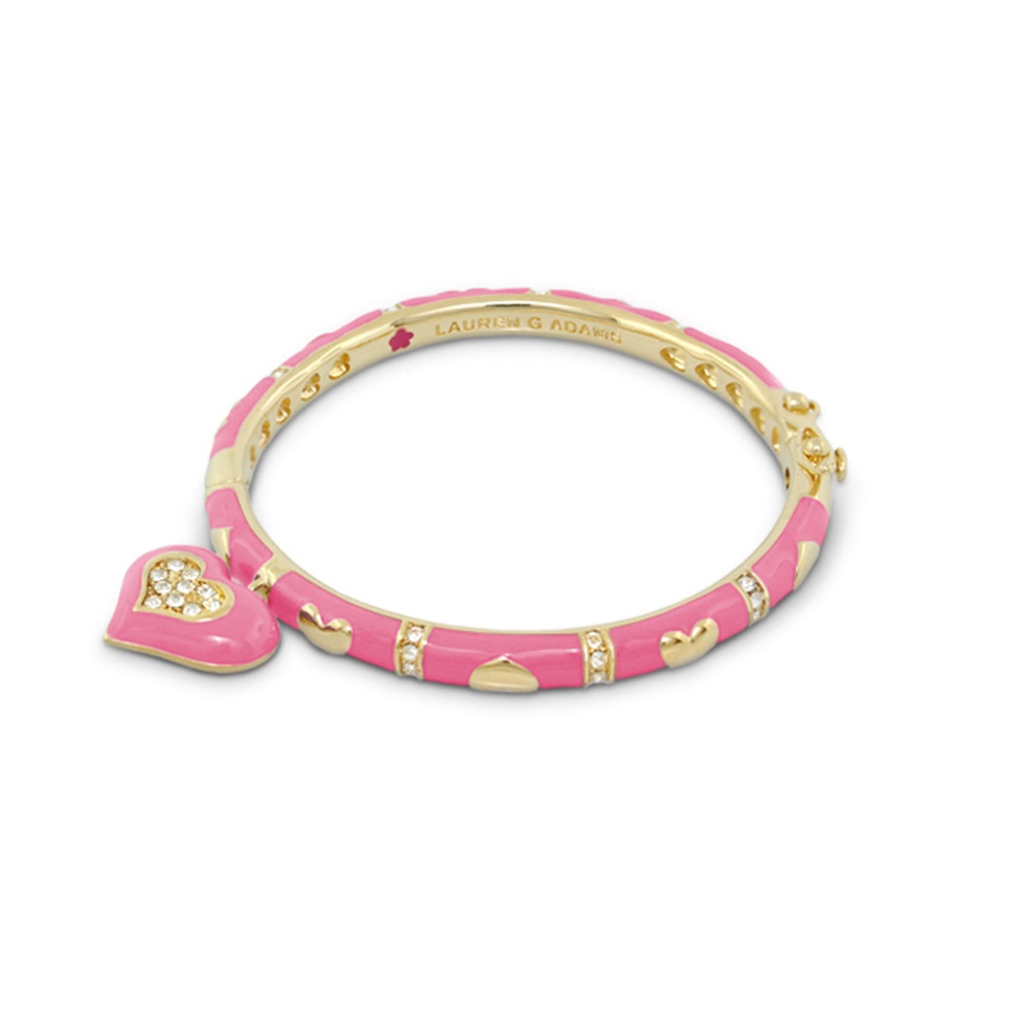 Girls Stackable Heart Charm Bangle pink enamel with gold accents by Lauren G Adams on Tampa Home & Garden Store